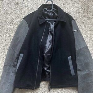 Pre-owned Armani Jeans Wool & Leather Jacket - Men's Size Large